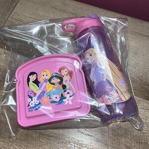 Kids 2-Piece Lunch Set/Sandwich Container & Water Drink Bottle Disney Princesses